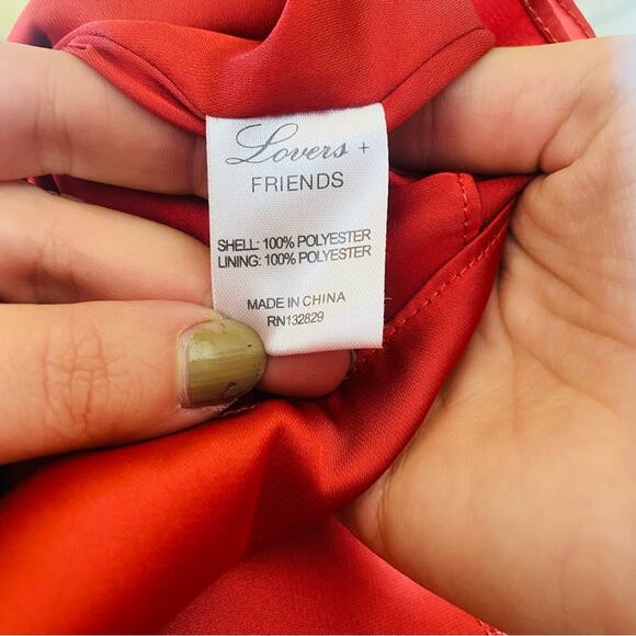 LOVERS + FRIENDS REVOLVE Rust Red Silky Off Shoulder Ruffle Tiered Mini Dress S - Picture 6 of 7